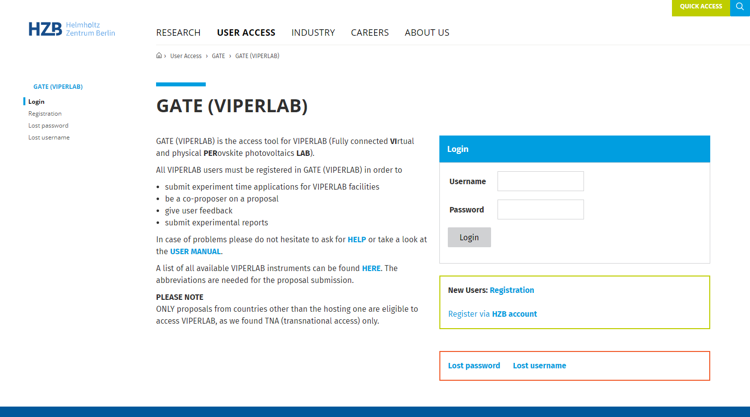 screen shot GATE (VIPERLAB) page